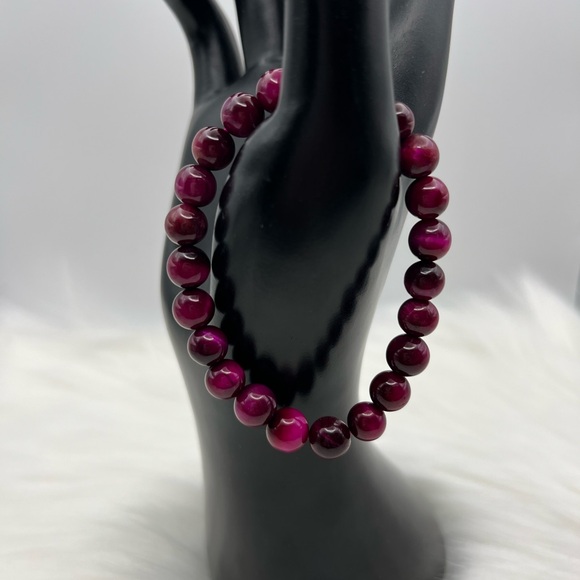 New 8mm Pink Tiger Eye Bracelet - Picture 1 of 4